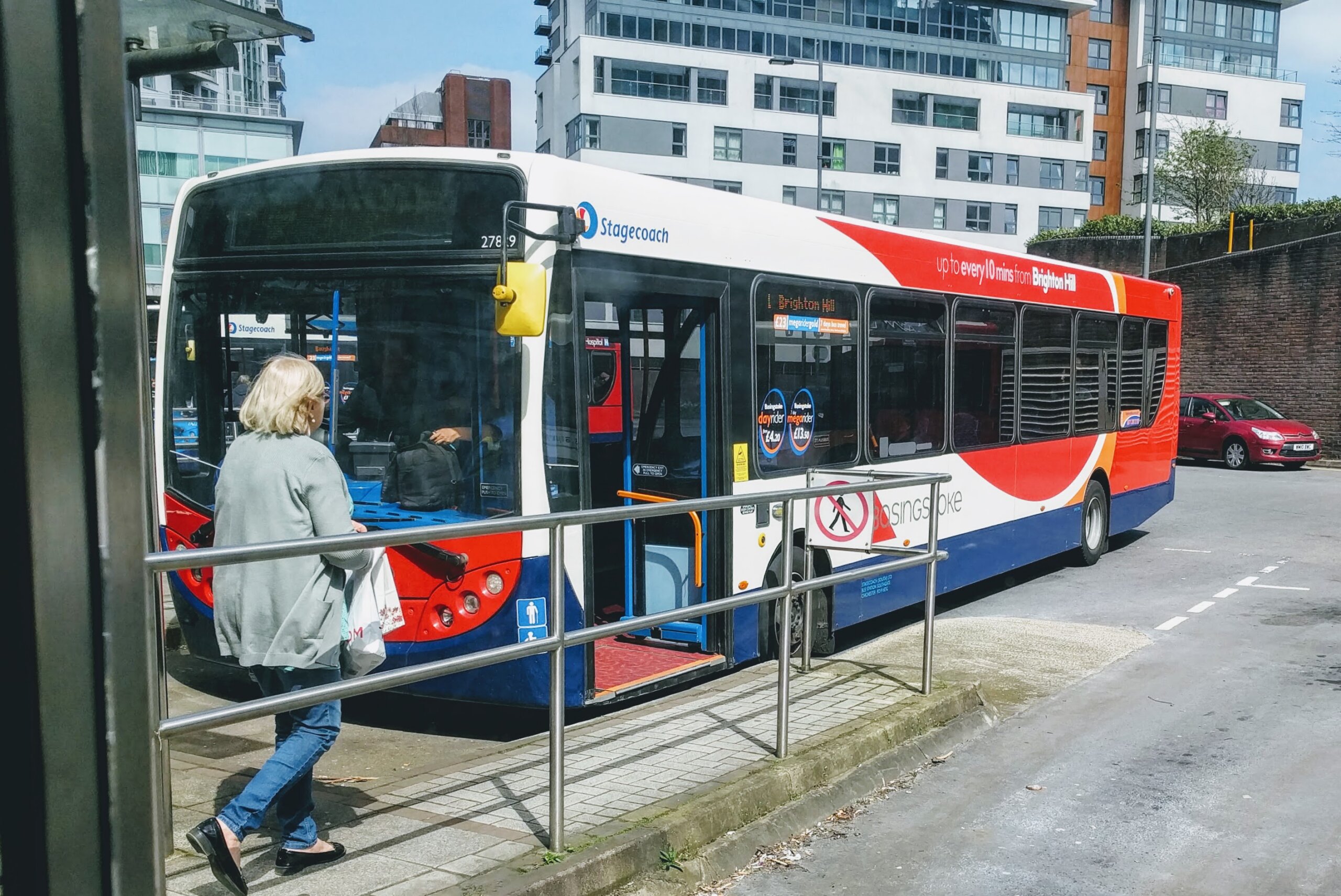 An Enviro 300 branded for Stagecoach's Basingstoke route 1 to Brighton Hill